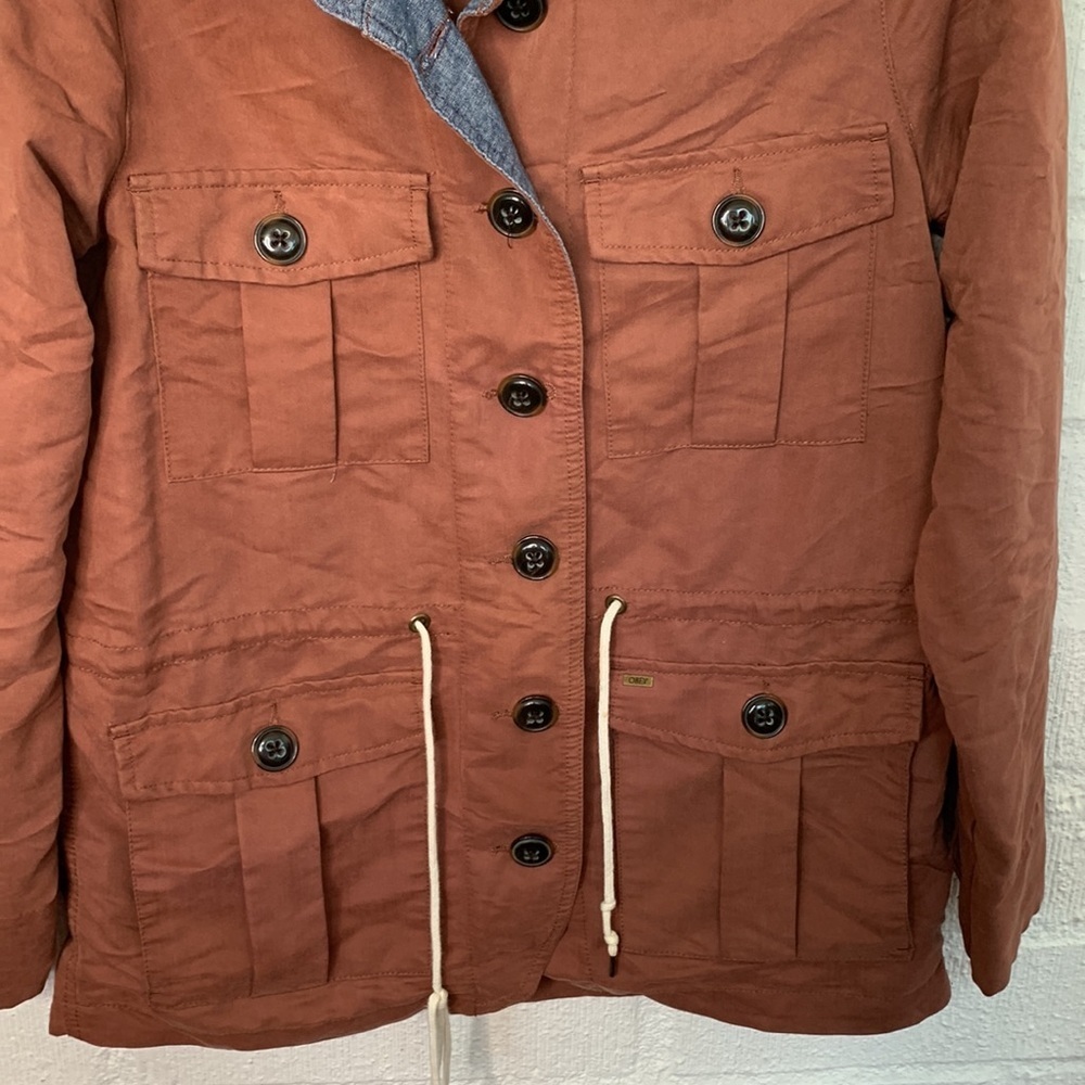 Obey Propaganda Utility Hemingway Button Up Cargo Rust Logo Jacket size S - Picture 3 of 6